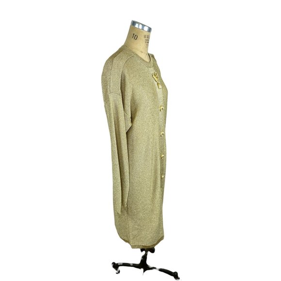 1980s gold metallic knit dress with pearl studded gold buttons Steve Fabrikant - Picture 5 of 7